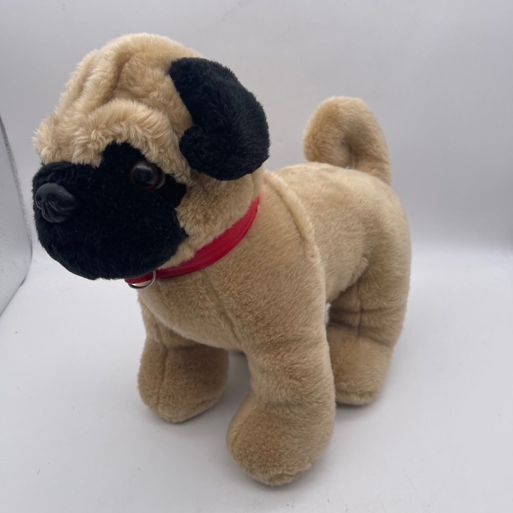 2013 Build A Bear Pug Tan Puppy Dog Pug 14” Stuffed Animal Plush Red Collar